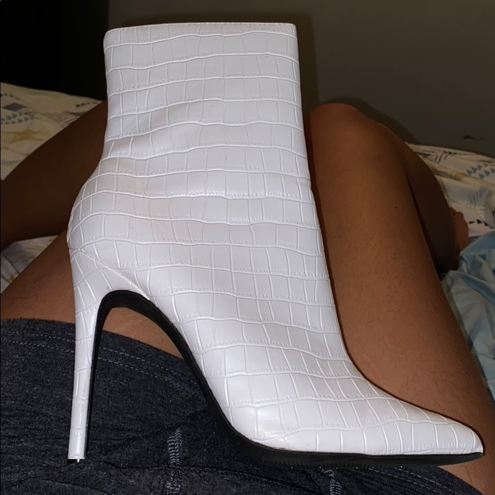 White Snakeskin Booties